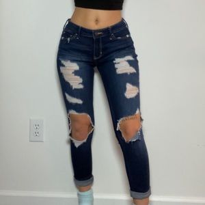 Mid Rise Distressed Skinny Jean